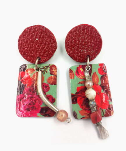 A2 Red Roses Leather Earings